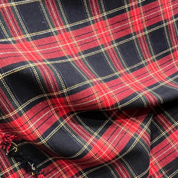 Sevenberry: Red, Dark Navy Classic Plaid Twill- Lightweight Cotton- 57” Wide