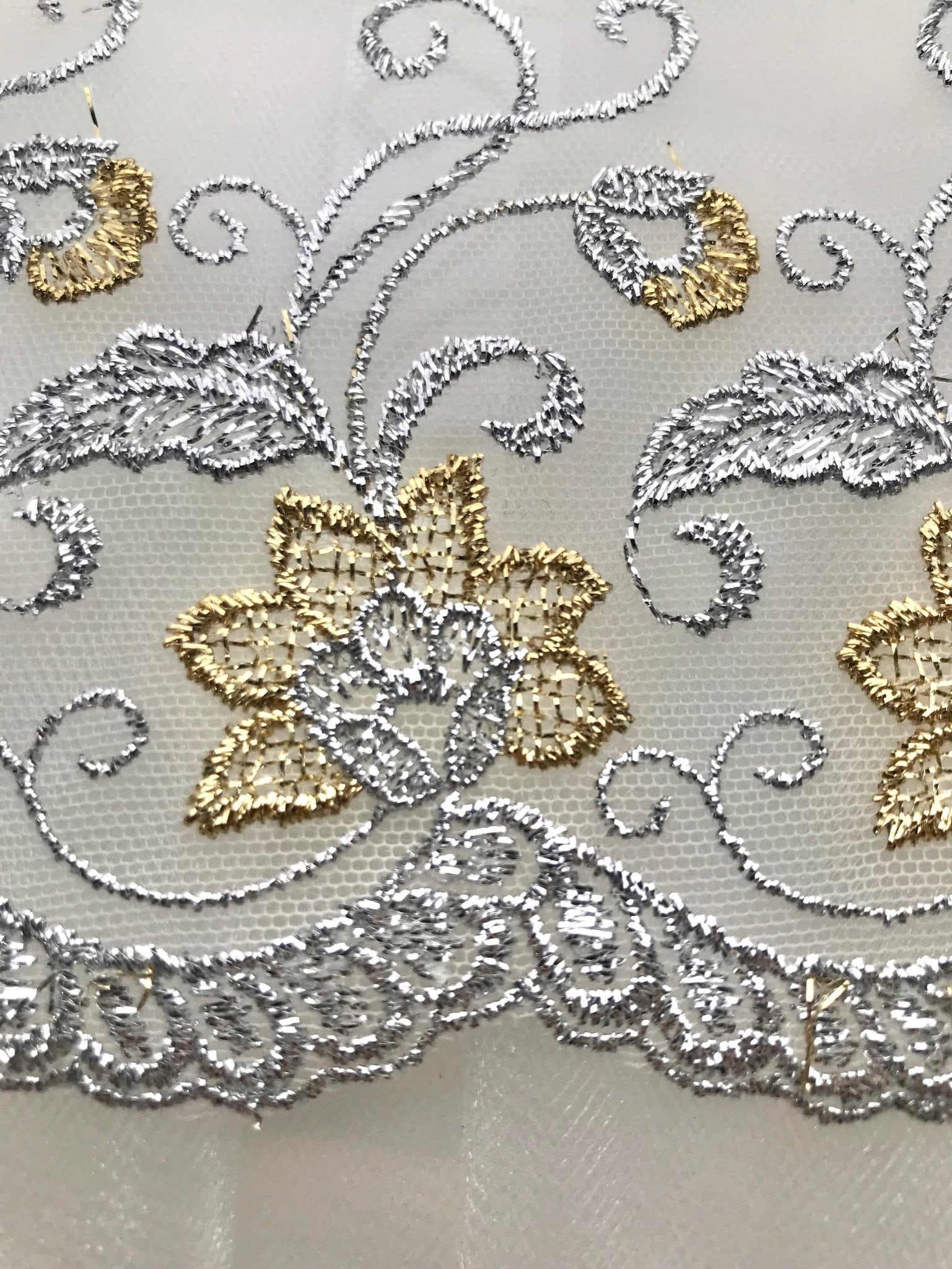 White/Silver Tulle Embroidery N-4134