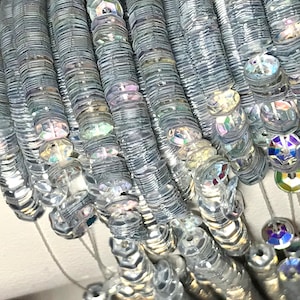 Silver Metallic Iridescent 4MM Cup Sequins (14138)- High Grade- Strung For Professional Use