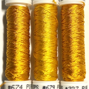Au Ver A Soie- Soie Perlée- Saffron Yellow Shades- 3 Spools- 100% Silk Thread