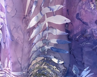 Ferns on Lavender Handpainted Silk Devore