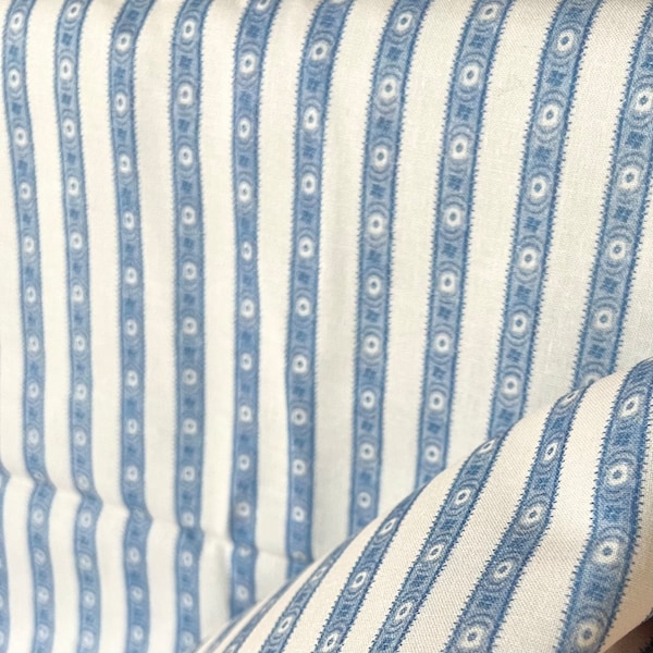 Half Yard- Sajou Blue and White Stripes- Cotton Fabric- 59" Wide