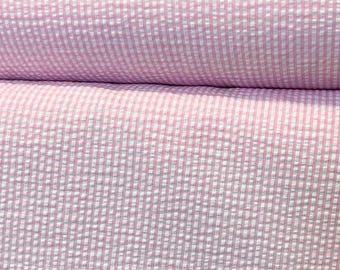 Pink and White Seersucker Check- 57” Wide- Cotton Poly Blend