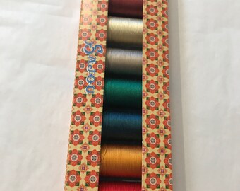 Sajou Selection Box- 8 Spools SILK THREAD- Fil Au Chinois Perlé- Assortment #2 (Autumnal Colors)