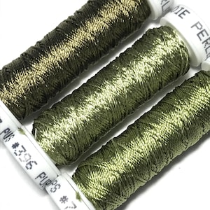 Au Ver A Soie- Soie Perlée- Light Olive Green Shades- 3 Spools 100% Silk Thread