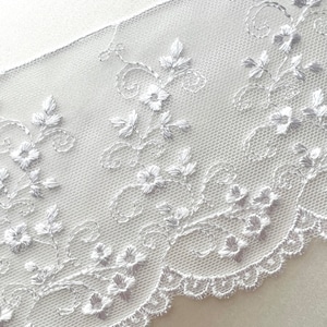White Embroidered Tulle Trim- 3 1/4" Wide- (3801)