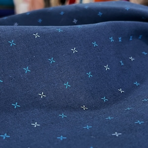 Blue Xs on Blue- &quot;Crossed Grid Kurai&quot;- Linen Cotton Blend- Art Gallery- AGF