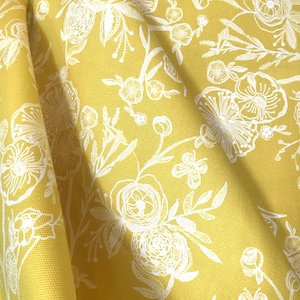 Floral Print on Yellow Background &quot;Line Drawings&quot; Canvas Fabric