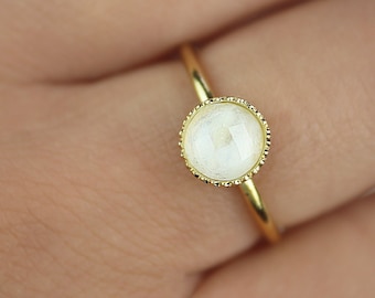 Thin ring for women jewelry gift idea adjustable ring gold plated minimalist ring natural moonstone round adjustable ring
