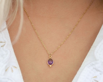 Collier amethyste, collier fin pierre naturelle, collier doré, bijou améthyste, collier minimaliste, collier femme amethyste