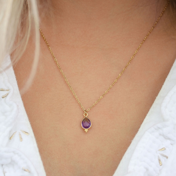 Collier amethyste, collier fin pierre naturelle, collier doré, bijou améthyste, collier minimaliste, collier femme amethyste