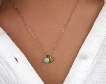 Minimalistische ketting met natuurlijke blauwgroene Birma-jadesteen, gouden roestvrijstalen ketting met kwastjes, roestvrijstalen sieraden voor dames