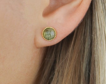 Gold-plated natural stone stud earrings
