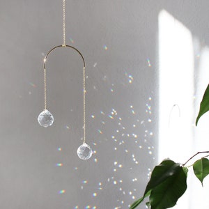 Crystal Suncatcher - Double Geometric Suncatcher, Gold Brass, Pendulum Decoration