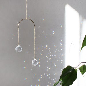 Crystal suncatcher - Double geometric sun catcher, golden brass, pendulum decoration