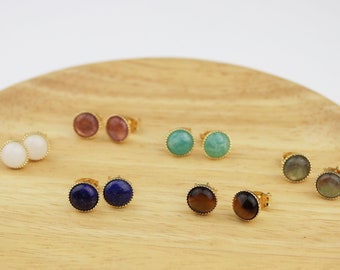 Gold-plated natural stone stud earrings