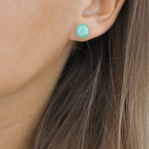 Front back earrings / gemstone earrings / ear jacket / ear stud earrings / gemstone stud earrings Amazonite