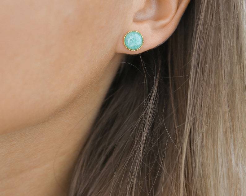 Front back earrings / gemstone earrings / ear jacket / ear stud earrings / gemstone stud earrings Amazonite