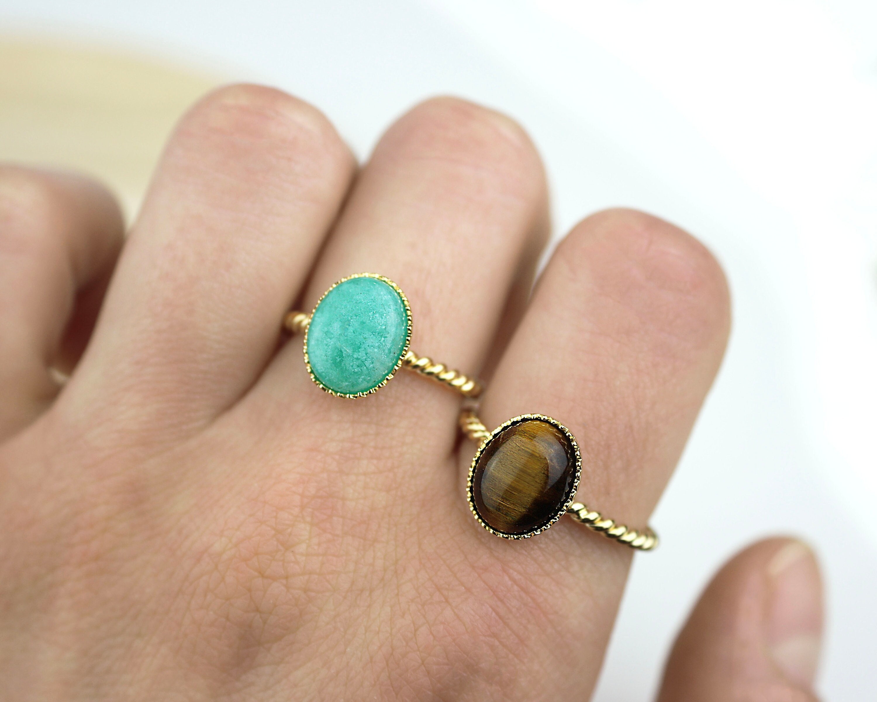 18k Gold Plated Ring for Women With Natural Stone, Stone