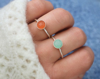 Silver ring with natural stone, Adjustable silver ring, Adjustable ring, Women's silver ring, Round stone ring