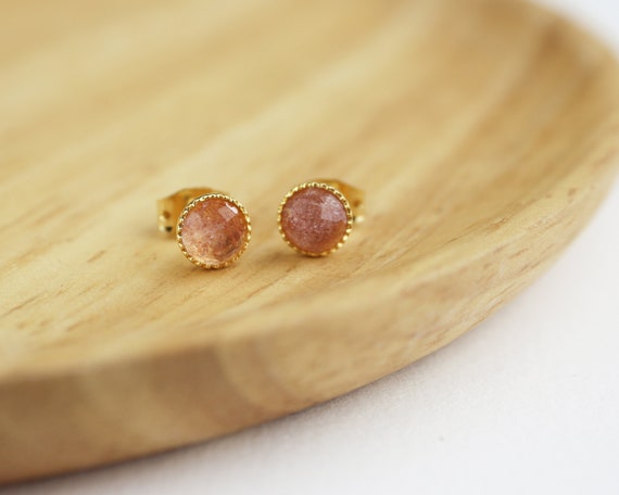 Boucles D'oreilles Puces En Argent Sterling Avec Quartz Rose - Pierres Semi-précieuses, Neuves Avec étiquettes