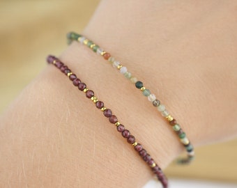 Indian moss agate bracelet, minimalist bracelet with natural stones, green and gold stone bracelet