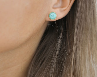 Gold-plated natural stone stud earrings