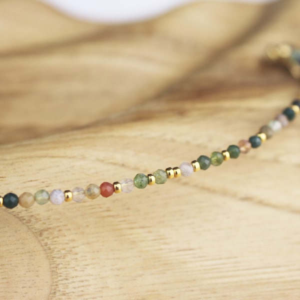 Bracelet agate mousse agate indienne, bracelet minimaliste avec pierres naturelles, bracelet pierres vertes et or
