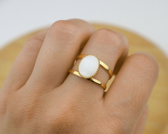 Anillo de anillo de piedra blanca anillo de piedra - Etsy España