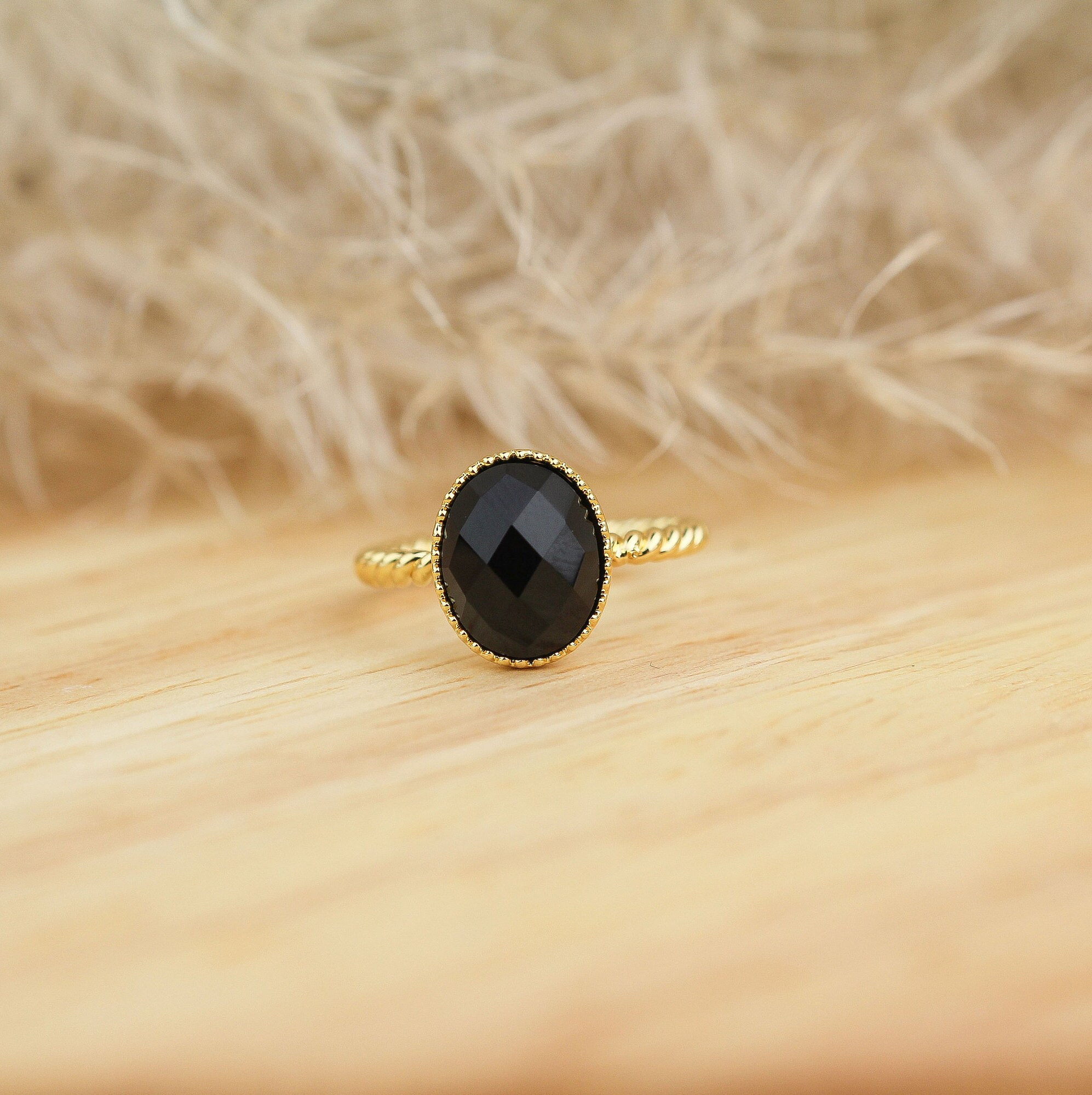 Verstellbarer Goldener Ring mit feinem Gold und Naturstein | Etsy