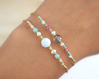 Beaded bracelet for woman gemstone bracelet delicate natural bead stone bracelet for mom birthday gift for woman birthday gift for wife