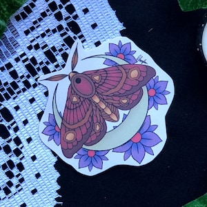 Moon Moth Sticker | Original Artwork | Gloss | Die Cut