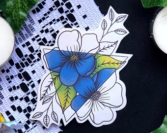Blue Flowers Sticker | Digital Drawing | Gloss | Die Cut
