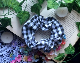 Black and White Gingham Scrunchie | Handmade