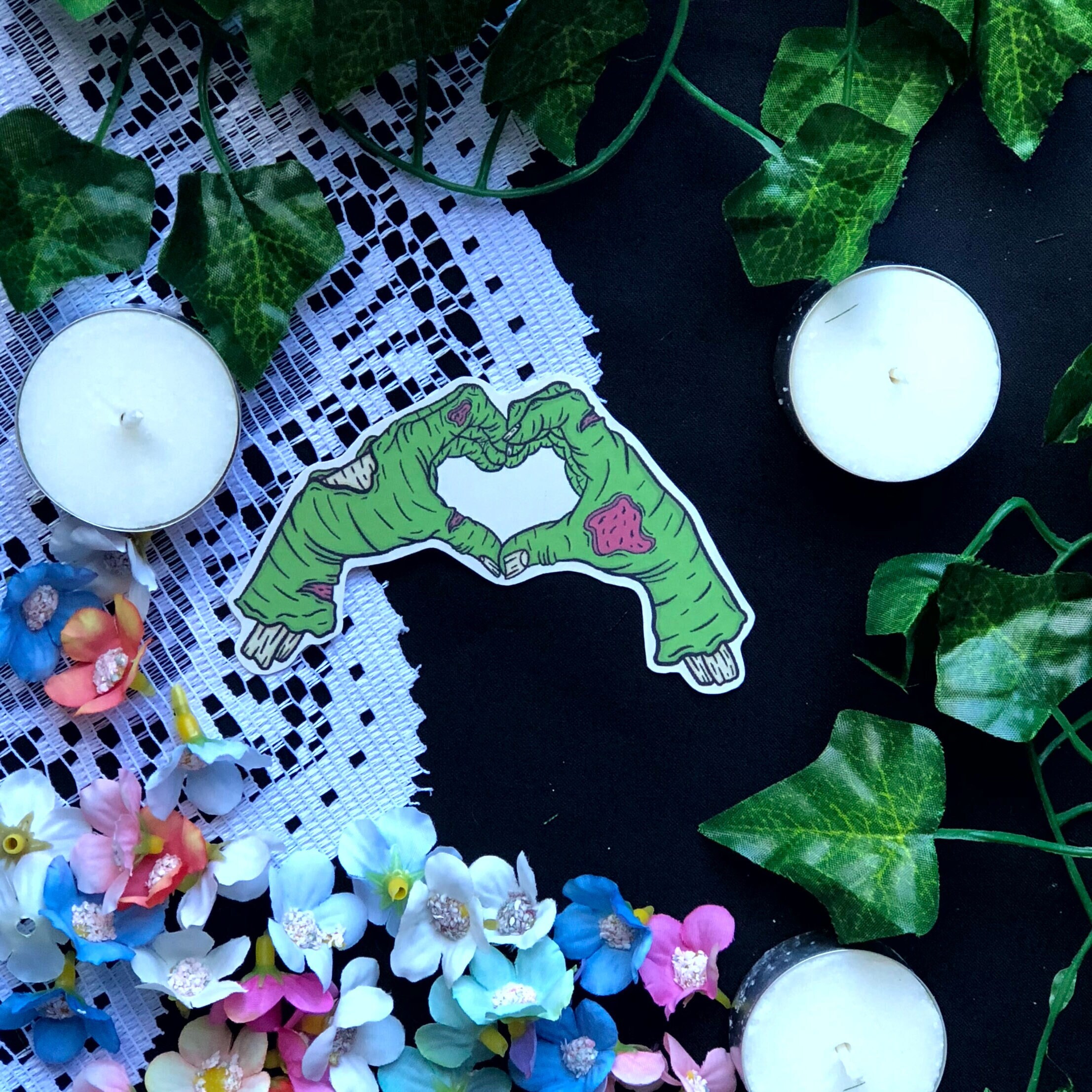 Green Zombie Love Sticker | Digital Drawing | Gloss | Die Cut