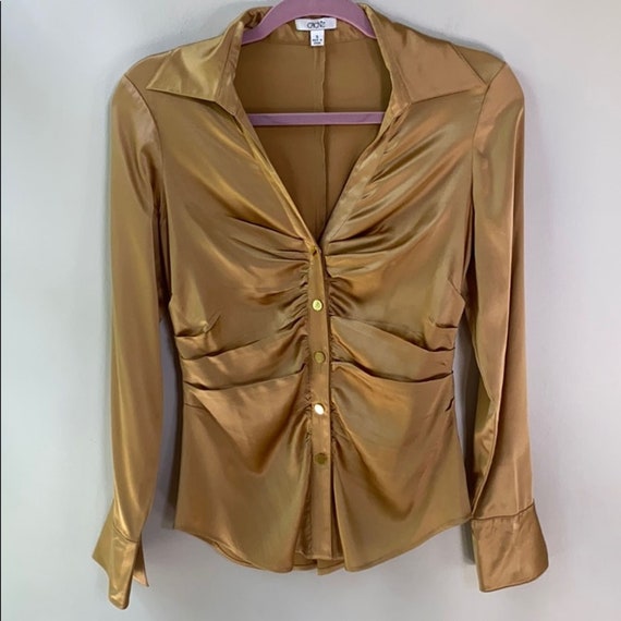 Cache Gold Silk Stretch Liquid Satin Blouse