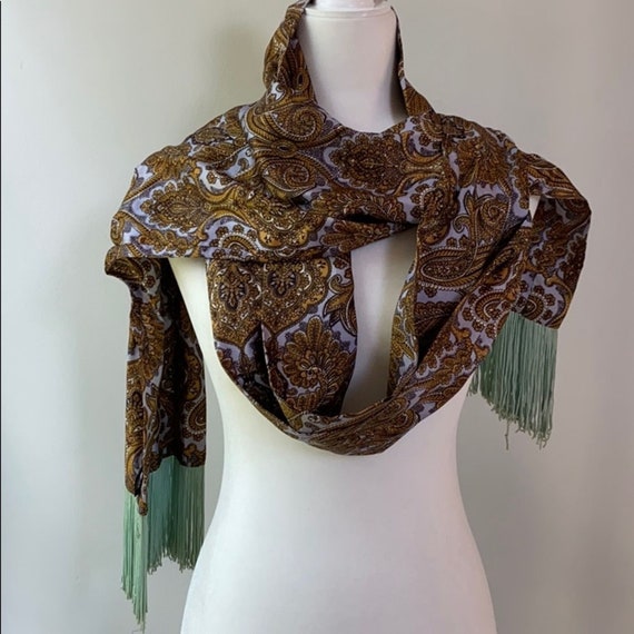 VTG 1950s Bonwit Teller Paisley Fringed Scarf