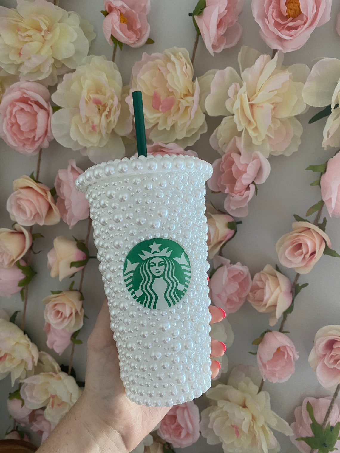 White pearl Starbucks cup 24oz Etsy