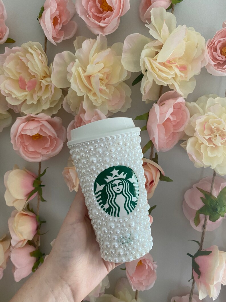 White pearl Starbucks cup 16oz Etsy