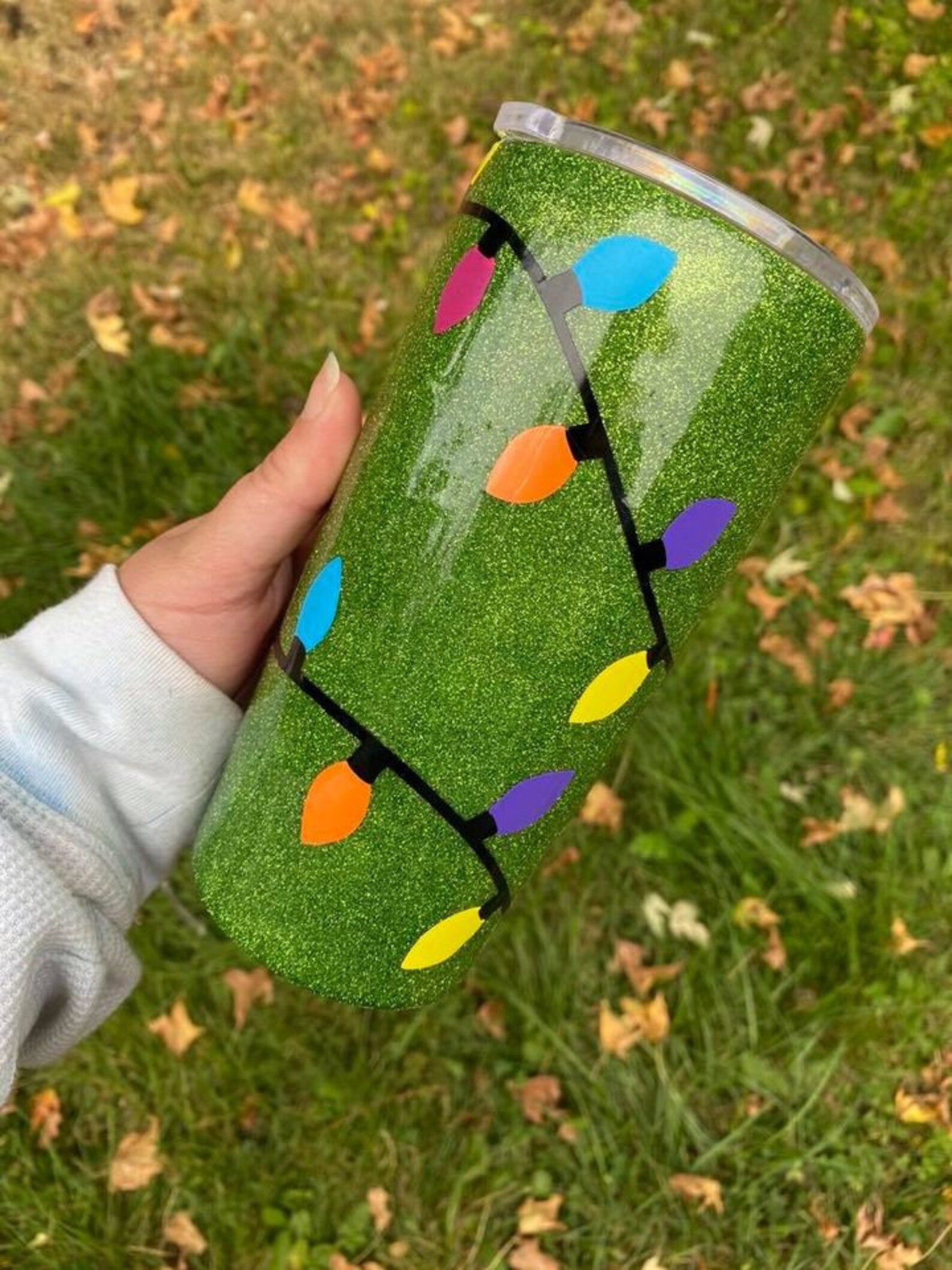 Custom Christmas Light Glitter Tumbler Cup Etsy