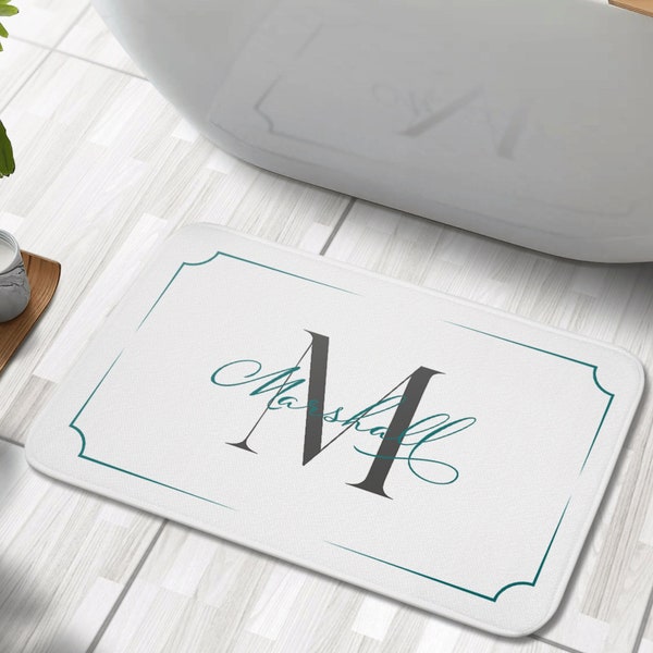 Custom Monogrammed Bath Mat, Personalized Bath Mat with your Name & Initials | Aesthetic Bathroom Rug, Housewarming Décor Gift