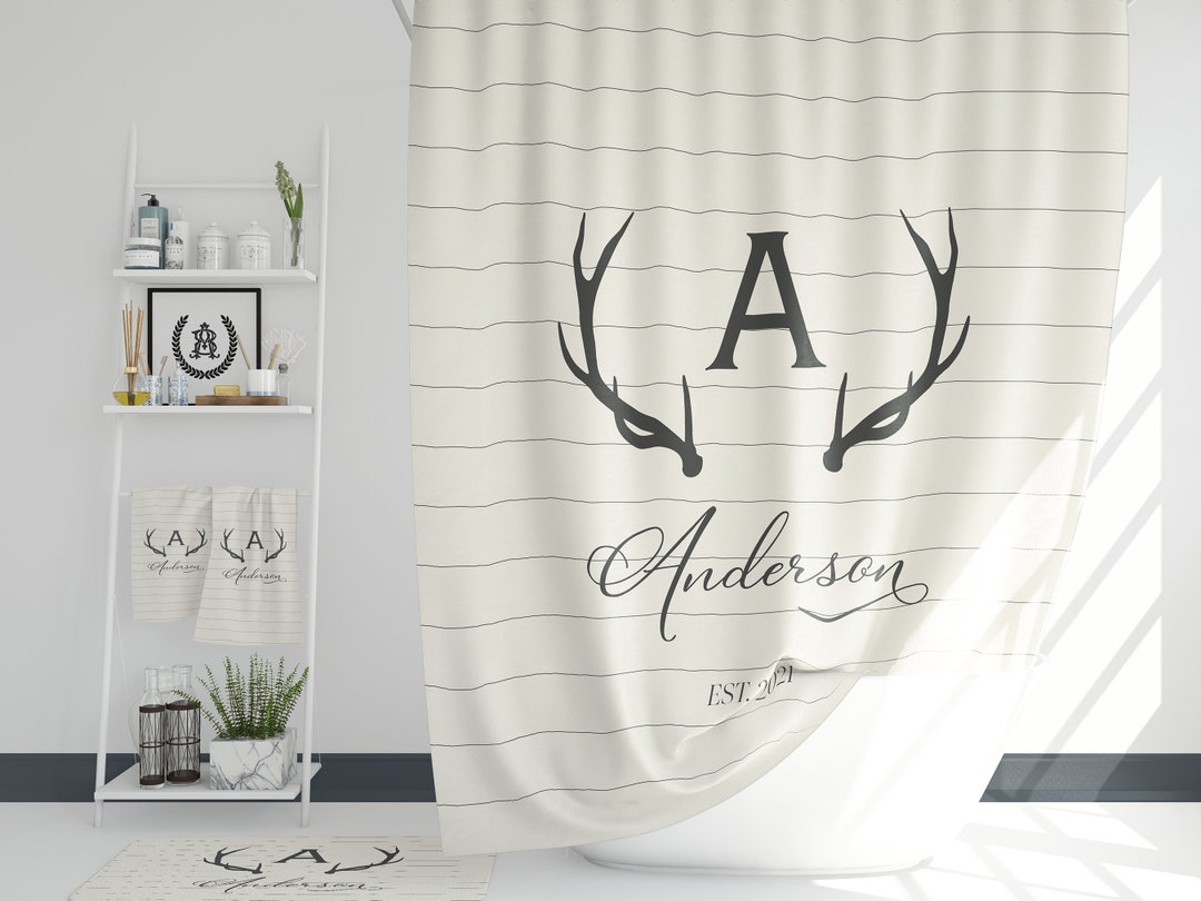 Personalized Bathroom Decor Set | Monogrammed Striped Deer Horns Shower ...