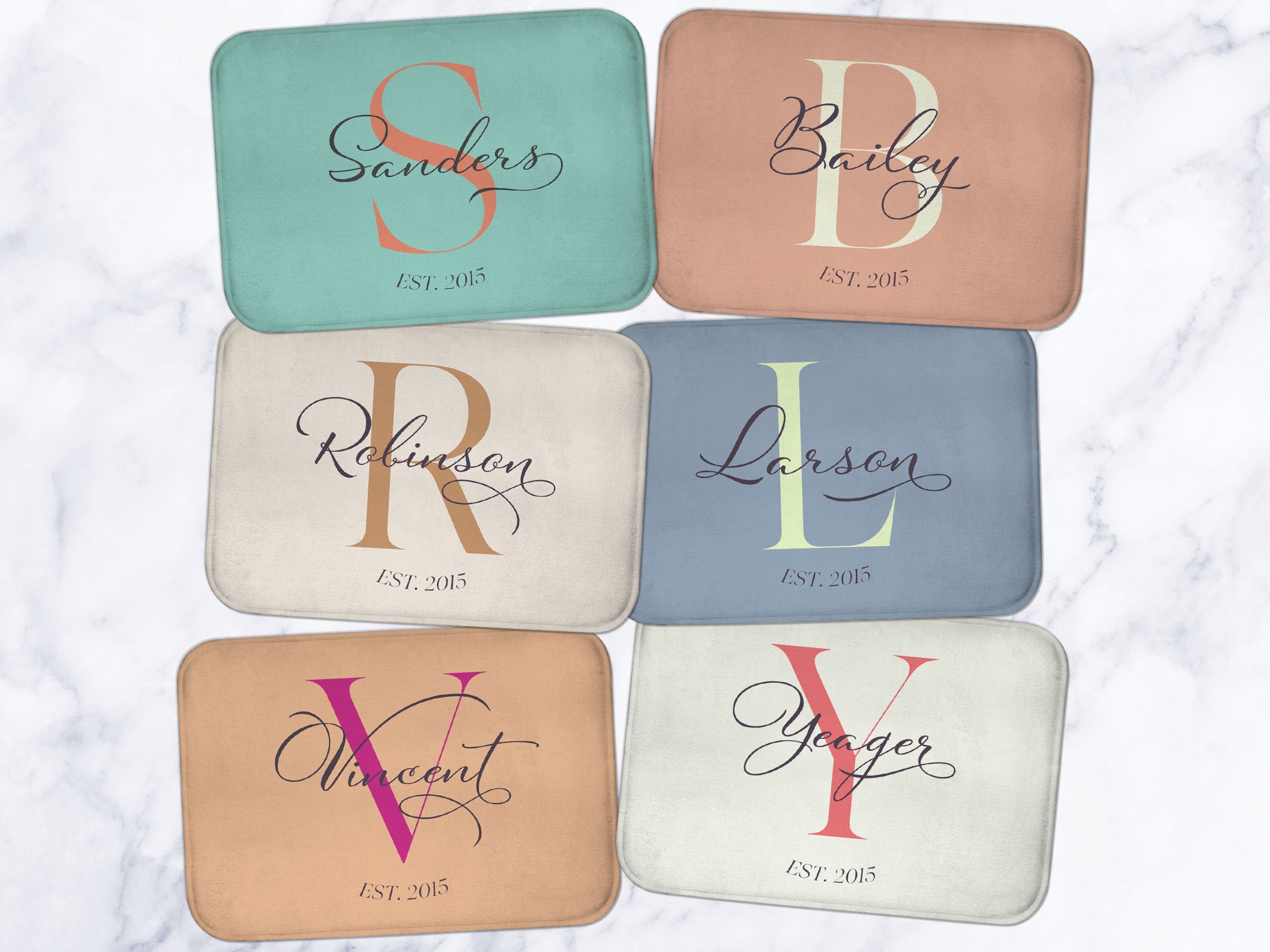 Monogrammed Bath Mat, Personalized Family Name, Initial & Year Bathroom ...