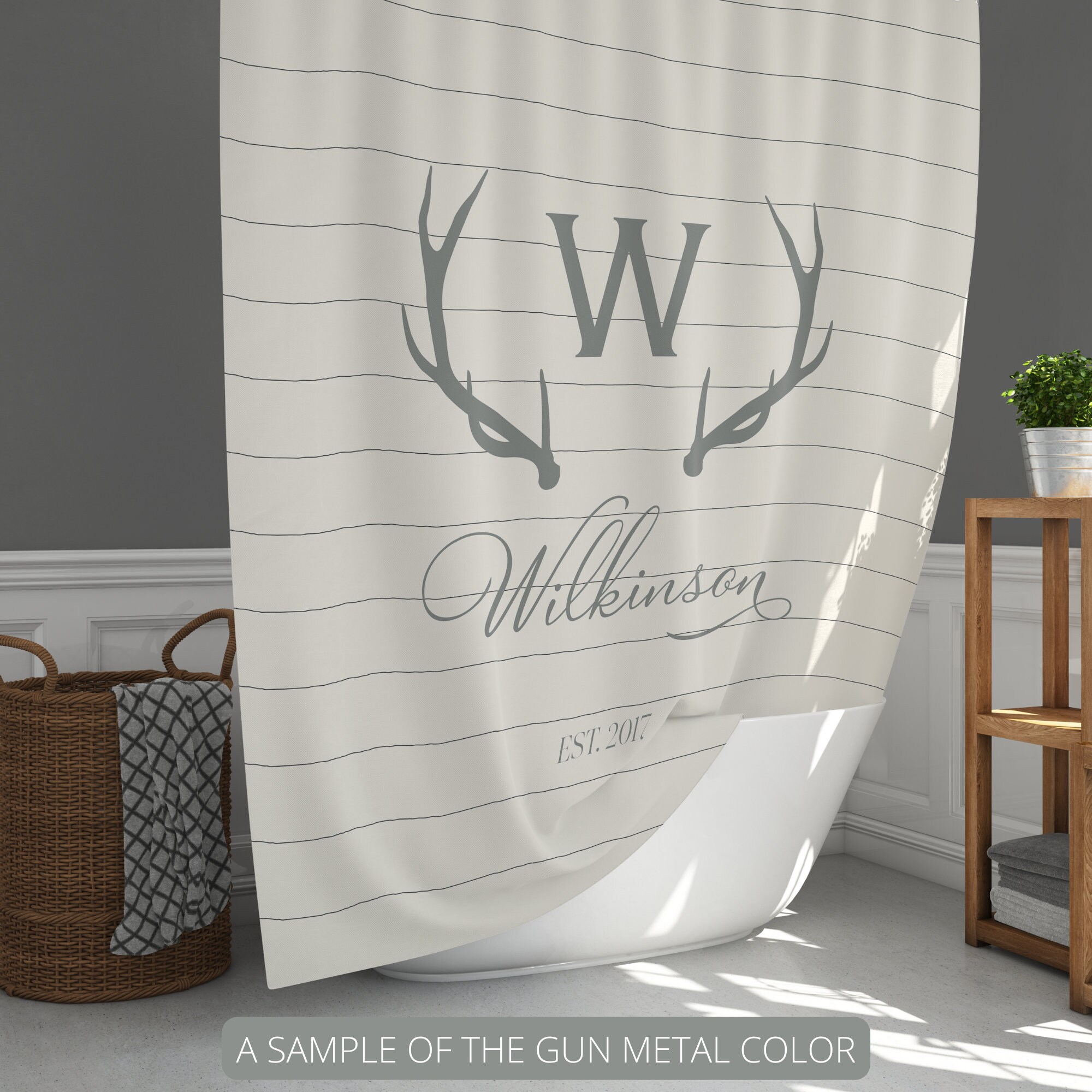 Personalized Bathroom Decor Set | Monogrammed Striped Deer Horns Shower ...