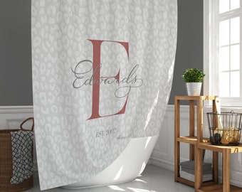 Monogram Shower Curtain | Personalized Leopard Bathroom Decor Set with Bath Mat, Hand & Bath Towels | Custom Initials Bath Décor