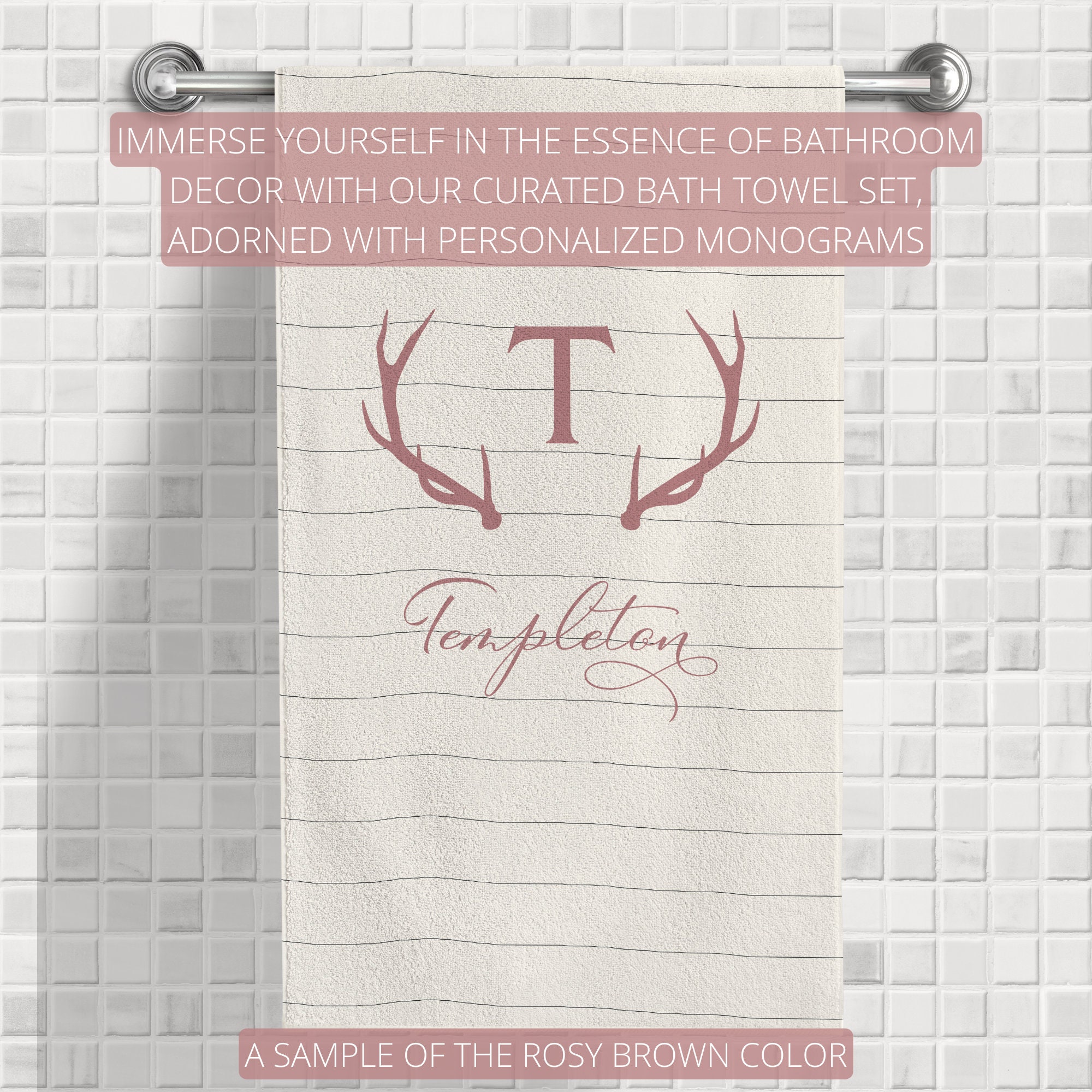 Personalized Bathroom Decor Set | Monogrammed Striped Deer Horns Shower ...