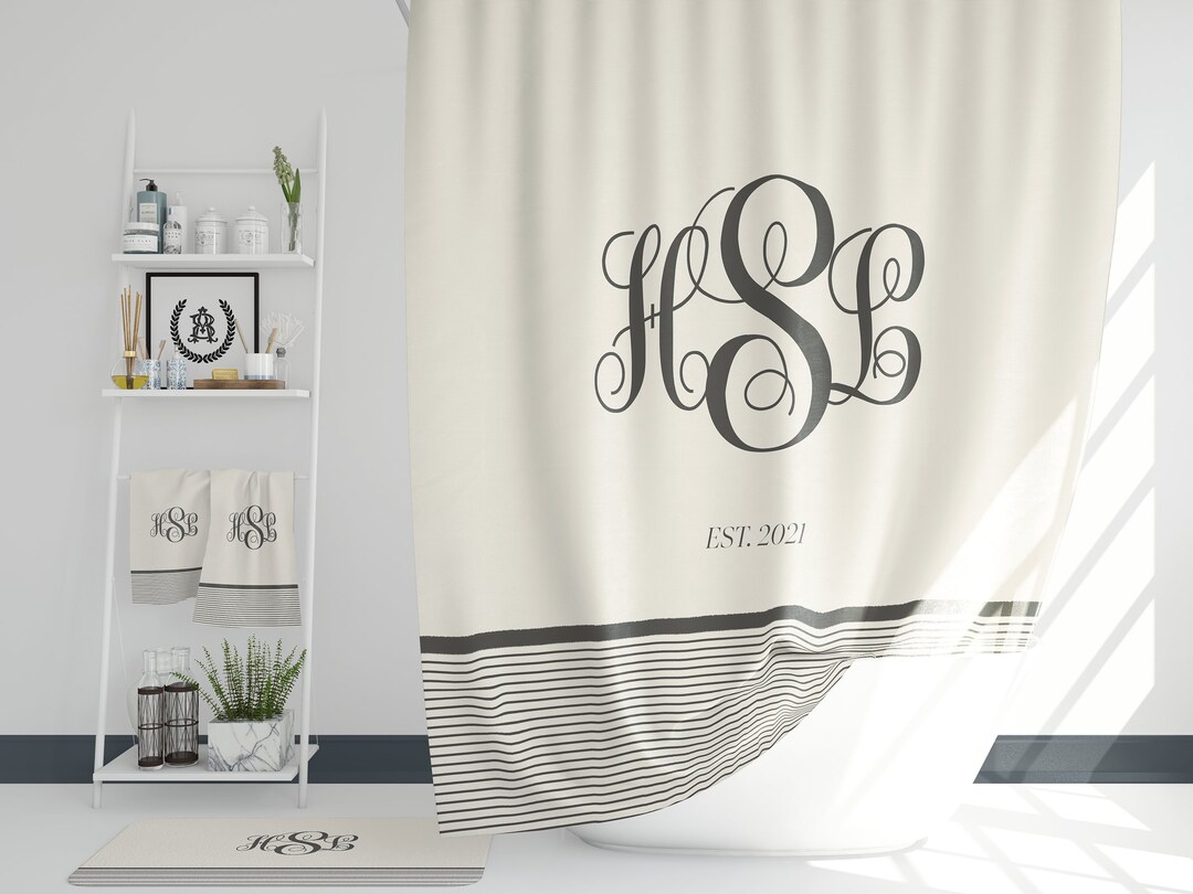 Personalized Bathroom Decor Set | Monogrammed Striped Farmhouse Shower ...