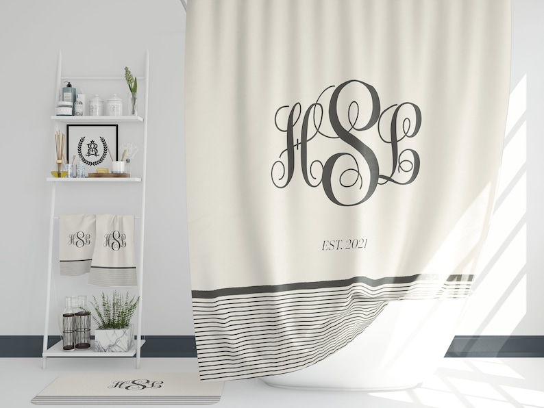 Personalized Bathroom Decor Set Monogrammed Striped Farmhouse Shower ...