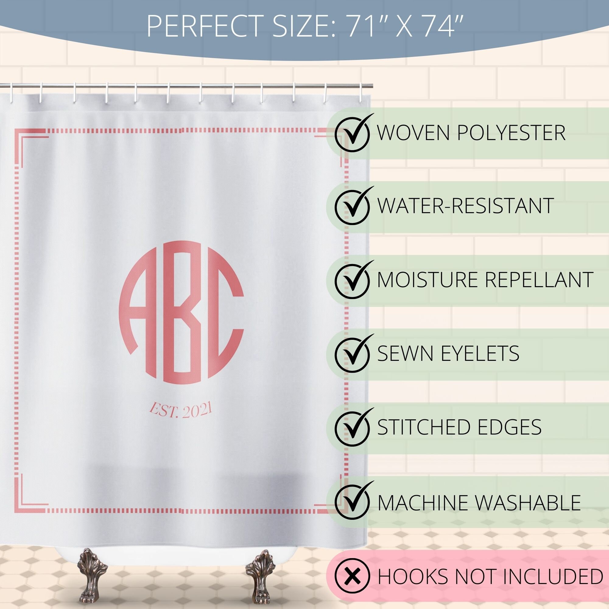 Monogrammed Bathroom Decor Set | Personalized Shower Curtain, Bath Mat ...