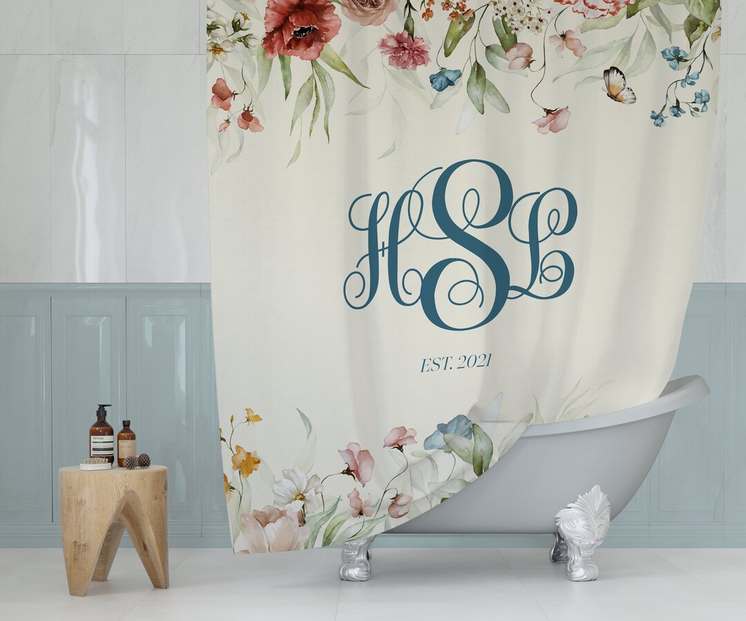 Personalized Bathroom Decor Set | Monogrammed Floral Shower Curtain ...